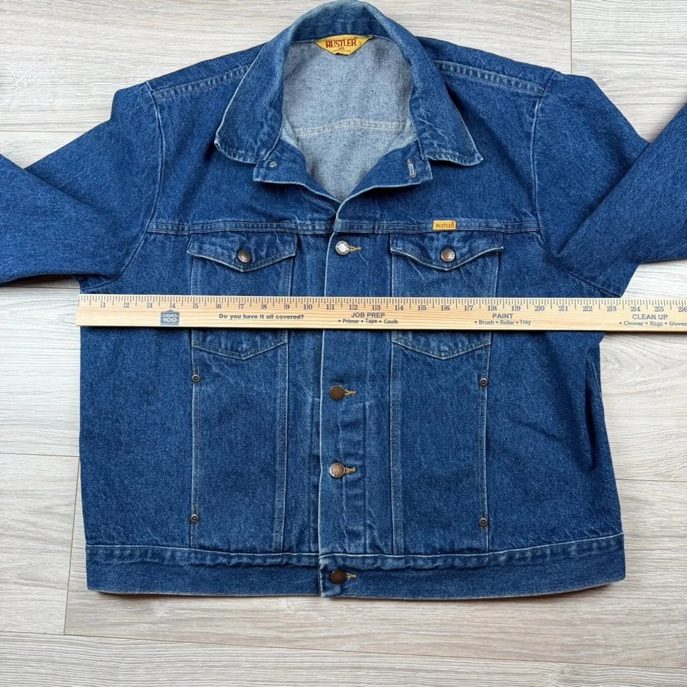 Vintage 90s Rustler Dark Blue Denim Trucker Jacket Mens Size XL Made In USA - Picture 5 of 6